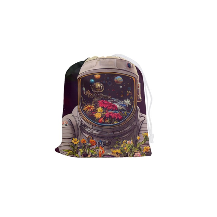 Astronaut Universe Planting Flowers Cosmos Jpg Drawstring Pouch (Small)