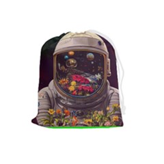 Astronaut Universe Planting Flowers Cosmos Jpg Drawstring Pouch (Large)