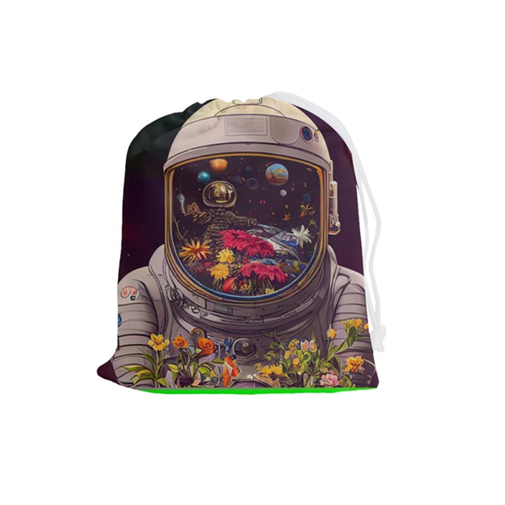 Astronaut Universe Planting Flowers Cosmos Jpg Drawstring Pouch (Large)