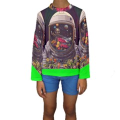 Astronaut Universe Planting Flowers Cosmos Jpg Kids  Long Sleeve Swimwear