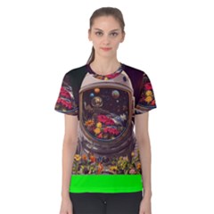 Astronaut Universe Planting Flowers Cosmos Jpg Women s Cotton Tee