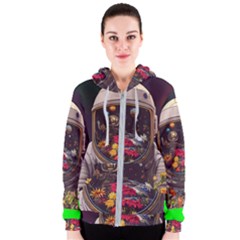 Astronaut Universe Planting Flowers Cosmos Jpg Women s Zipper Hoodie