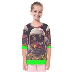 Astronaut Universe Planting Flowers Cosmos Jpg Kids  Quarter Sleeve Raglan Tee