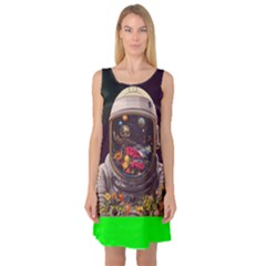 Astronaut Universe Planting Flowers Cosmos Jpg Sleeveless Satin Nightdress