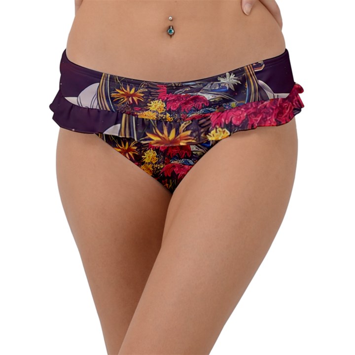 Astronaut Universe Planting Flowers Cosmos Jpg Frill Bikini Bottom