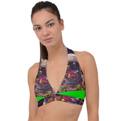 Astronaut Universe Planting Flowers Cosmos Jpg Halter Plunge Bikini Top