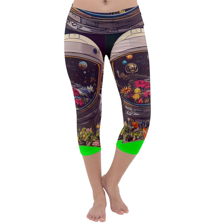 Astronaut Universe Planting Flowers Cosmos Jpg Capri Yoga Leggings