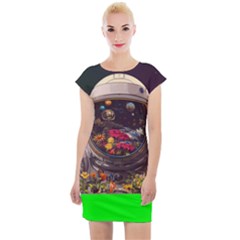 Astronaut Universe Planting Flowers Cosmos Jpg Cap Sleeve Bodycon Dress