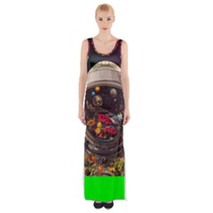 Astronaut Universe Planting Flowers Cosmos Jpg Thigh Split Maxi Dress