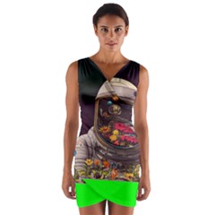 Astronaut Universe Planting Flowers Cosmos Jpg Wrap Front Bodycon Dress