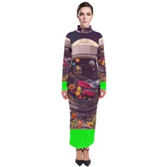 Astronaut Universe Planting Flowers Cosmos Jpg Turtleneck Maxi Dress