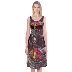 Astronaut Universe Planting Flowers Cosmos Jpg Midi Sleeveless Dress