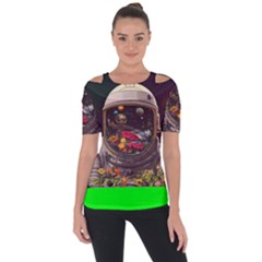 Astronaut Universe Planting Flowers Cosmos Jpg Shoulder Cut Out Short Sleeve Top