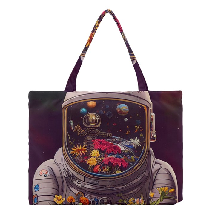 Astronaut Universe Planting Flowers Cosmos Jpg Medium Tote Bag