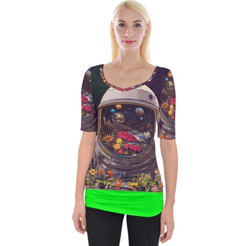 Astronaut Universe Planting Flowers Cosmos Jpg Wide Neckline Tee by Pakemis