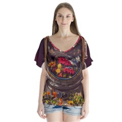 Astronaut Universe Planting Flowers Cosmos Jpg V-Neck Flutter Sleeve Top