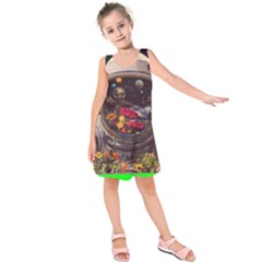 Astronaut Universe Planting Flowers Cosmos Jpg Kids  Sleeveless Dress