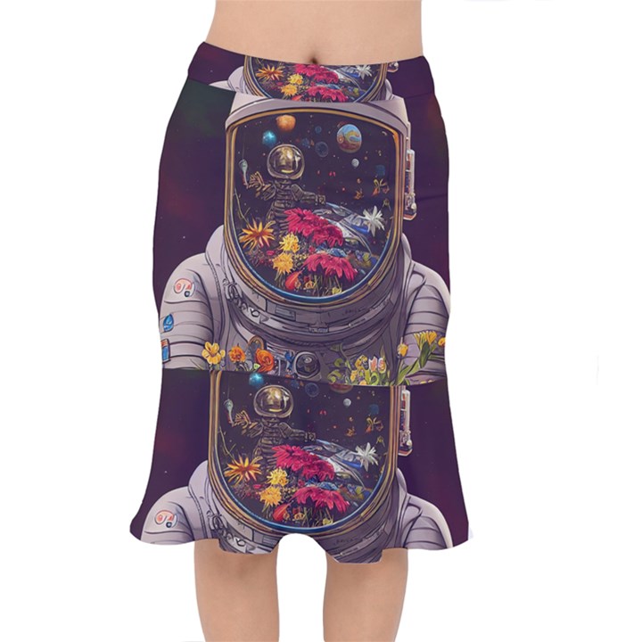 Astronaut Universe Planting Flowers Cosmos Jpg Short Mermaid Skirt