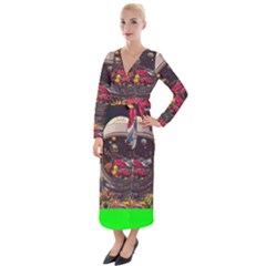 Astronaut Universe Planting Flowers Cosmos Jpg Velvet Maxi Wrap Dress