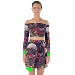 Astronaut Universe Planting Flowers Cosmos Jpg Off Shoulder Top with Skirt Set