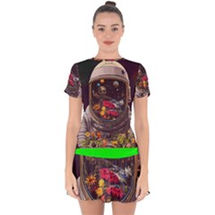 Astronaut Universe Planting Flowers Cosmos Jpg Drop Hem Mini Chiffon Dress