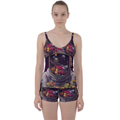 Astronaut Universe Planting Flowers Cosmos Jpg Tie Front Two Piece Tankini