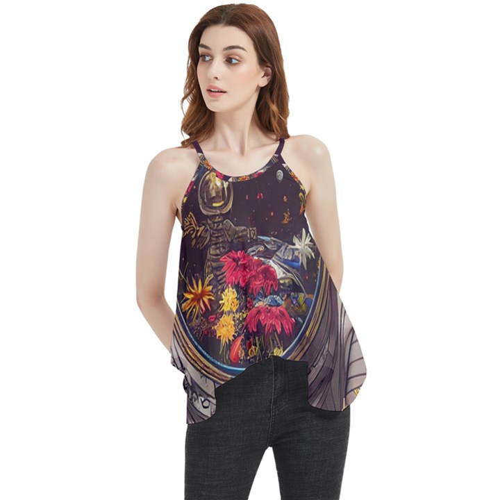 Astronaut Universe Planting Flowers Cosmos Jpg Flowy Camisole Tank Top