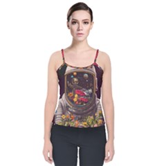 Astronaut Universe Planting Flowers Cosmos Jpg Velvet Spaghetti Strap Top