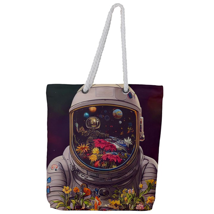 Astronaut Universe Planting Flowers Cosmos Jpg Full Print Rope Handle Tote (Large)