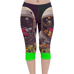 Astronaut Universe Planting Flowers Cosmos Jpg Velvet Capri Leggings 