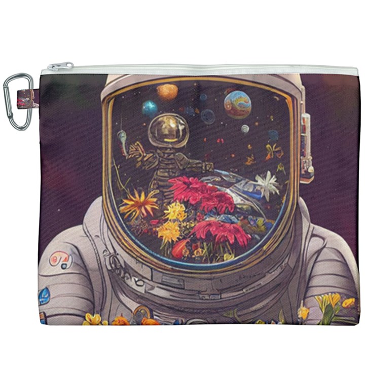 Astronaut Universe Planting Flowers Cosmos Jpg Canvas Cosmetic Bag (XXXL)