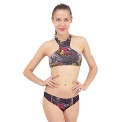 Astronaut Universe Planting Flowers Cosmos Jpg High Neck Bikini Set