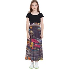 Astronaut Universe Planting Flowers Cosmos Jpg Kids  Flared Maxi Skirt