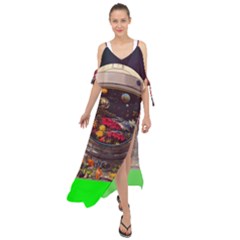 Astronaut Universe Planting Flowers Cosmos Jpg Maxi Chiffon Cover Up Dress