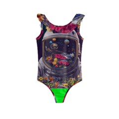 Astronaut Universe Planting Flowers Cosmos Jpg Kids  Frill Swimsuit