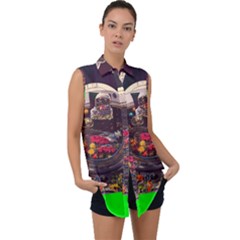 Astronaut Universe Planting Flowers Cosmos Jpg Sleeveless Chiffon Button Shirt