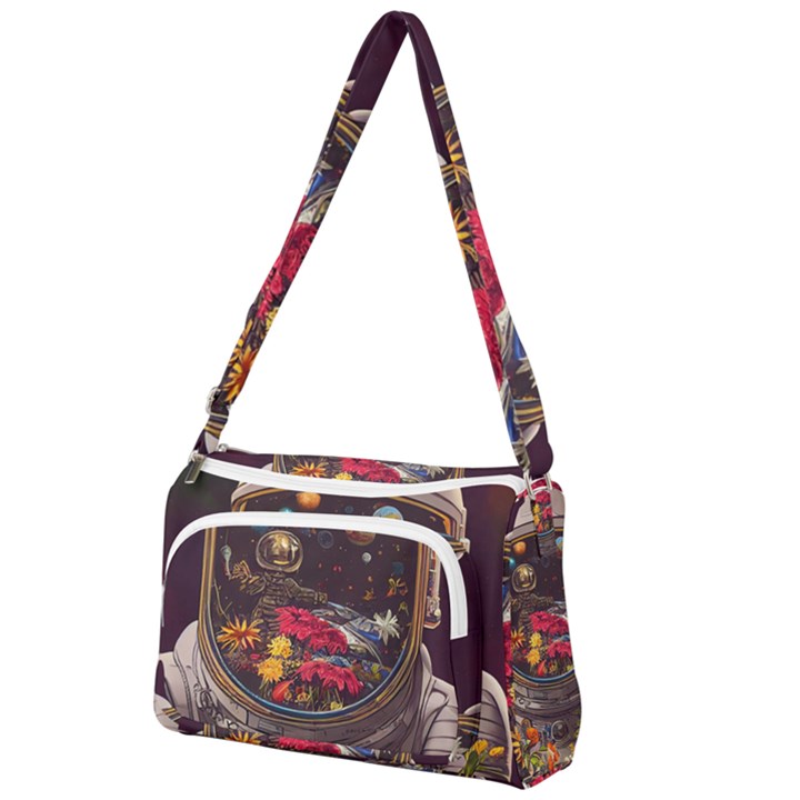 Astronaut Universe Planting Flowers Cosmos Jpg Front Pocket Crossbody Bag