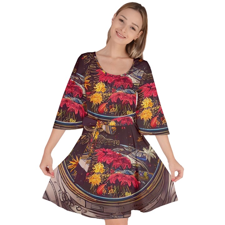 Astronaut Universe Planting Flowers Cosmos Jpg Velour Kimono Dress