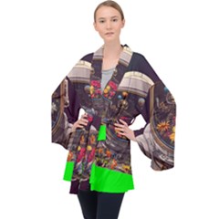 Astronaut Universe Planting Flowers Cosmos Jpg Long Sleeve Velvet Kimono 