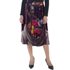 Astronaut Universe Planting Flowers Cosmos Jpg Classic Velour Midi Skirt  by Pakemis