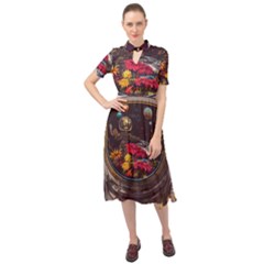 Astronaut Universe Planting Flowers Cosmos Jpg Keyhole Neckline Chiffon Dress