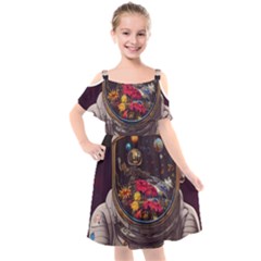 Astronaut Universe Planting Flowers Cosmos Jpg Kids  Cut Out Shoulders Chiffon Dress