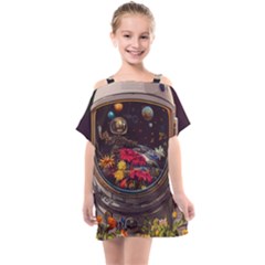 Astronaut Universe Planting Flowers Cosmos Jpg Kids  One Piece Chiffon Dress