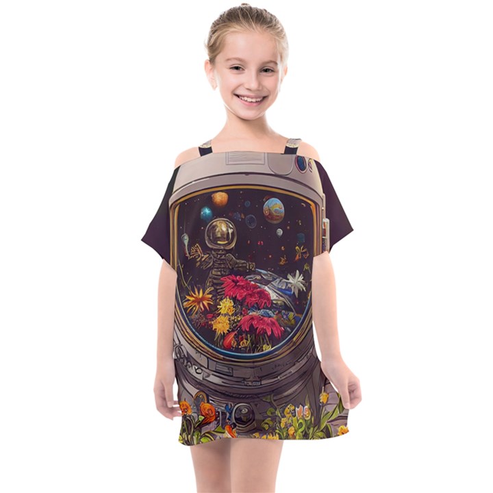 Astronaut Universe Planting Flowers Cosmos Jpg Kids  One Piece Chiffon Dress