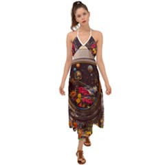 Astronaut Universe Planting Flowers Cosmos Jpg Halter Tie Back Dress 