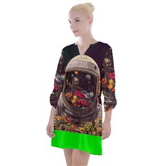 Astronaut Universe Planting Flowers Cosmos Jpg Open Neck Shift Dress