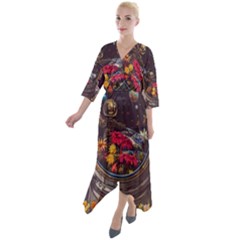 Astronaut Universe Planting Flowers Cosmos Jpg Quarter Sleeve Wrap Front Maxi Dress