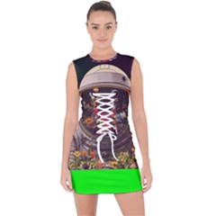 Astronaut Universe Planting Flowers Cosmos Jpg Lace Up Front Bodycon Dress