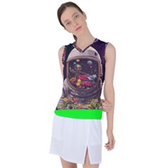 Astronaut Universe Planting Flowers Cosmos Jpg Women s Sleeveless Sports Top