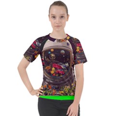 Astronaut Universe Planting Flowers Cosmos Jpg Women s Sport Raglan Tee